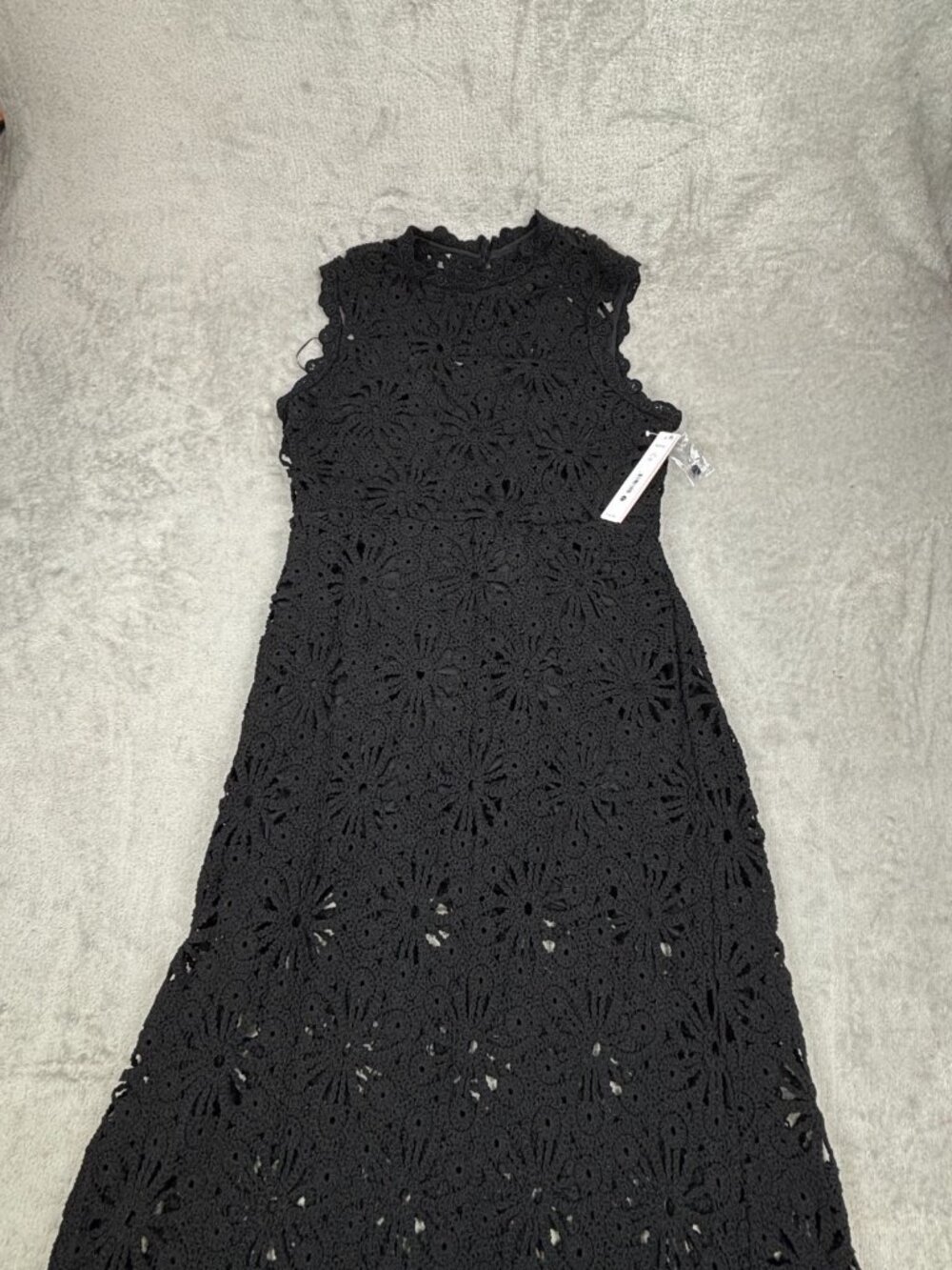 Bloomingdale's Aqua Maxi Dress Womens 2XL Black Crochet Sheer Lining Mock Neck - Picture 6 of 14
